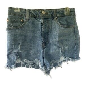 Indigo Rising Women's Distressed Medium Wash Raw Hem Denim Jeans Shorts 28